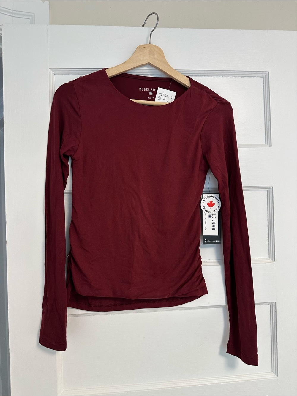 Rebel Sugar Long-Sleeve Crewneck Top in Deep Wine